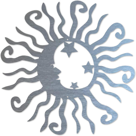 Riverside Designs Wacky Solar Moon Metal Wall Art Steel Outdoor Decor | Heavy-Duty and Waterproof | Made in USA (Silver, 30L x 30W)