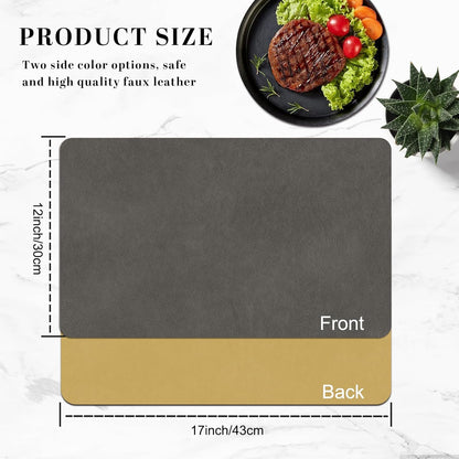 BLESWIN Faux Leather Placemats, PU Dining Table, Waterproof and Oil Resistant Easy to Clean, Heat Resistant Reversible Use Table Mats for Kitchen, Dining Table, Outdoor – 12 × 17 Inch, Mud&Dark Yellow