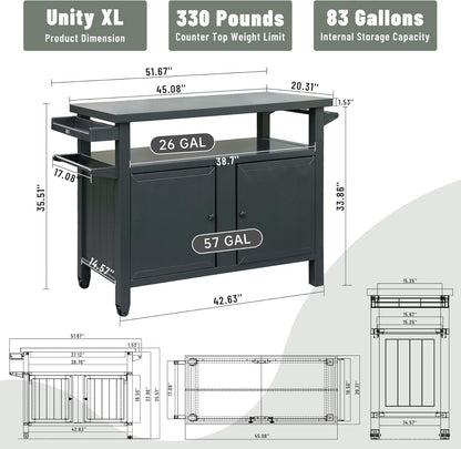 Domi Grill Carts Outdoor Storage Cabinet with Wheels, Metal Outdoor Grill Cart Kitchen Dining Table Cooking Prep BBQ Table for Patio, Kitchen Island, Home Party, Bar (Grey)