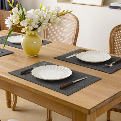 Placemats Set of 6, Bilayer Thickened Linen Place Mats Heat Resistant Machine Washable Wrinkle Free Carefully Selected Polyester Mats for Kitchen/Dining/Coffee Table (Charcoal Grey)