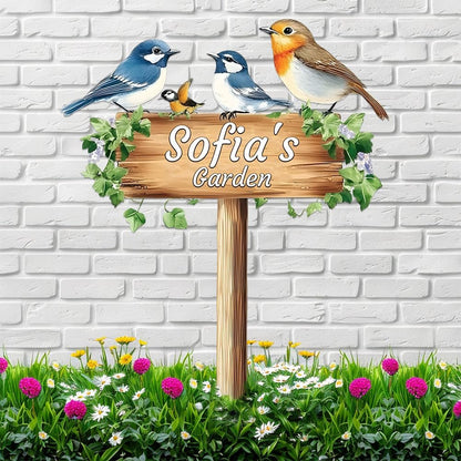 Personalized Colorful Bird Metal Sign with Stake,Custom Gardener Last Name Signs Outdoor Decorate,Customized Garden Accessories Decor for Mother,Birds on the Branch Plaques for Patio Lawn Porch Yard