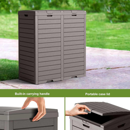 62 Gallon Outdoor Trash Can with Tiered Lid and Drip Tray,Waterproof Resin Waste Bin Indoor,Durable,Stylish,Lightweight Garbage Bin for Patio,Kitchen,Backyard and Office(Grey)
