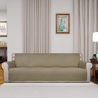 PureFit Reversible Quilted Sofa Cover, Water Resistant Slipcover Furniture Protector, Washable Couch Cover with Non Slip and Elastic Straps for Kids, Dogs, Pets (XX Large, Beige/Beige)