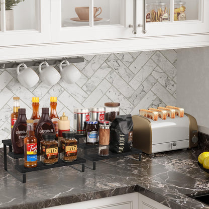 YINMIT Wooden Display Riser Stand, Tiered Perfume and Cologne Organizer Stand, 3 Tier Spice Rack Organizer, Rustic Display Shelf for Candles (3 Tier,2Pack,Black)