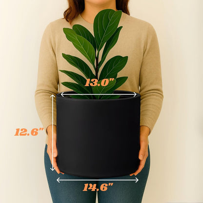 Fox & Fern 14.6 Inch Extra Large Planter — Premium Lightweight Fiberstone Matte Black Plant Pot with Drainage Plug; Big Planter for Indoor & Outdoor Use; Weather Resistant & UV Resistant
