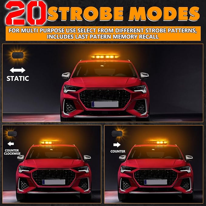 14 Inch 20 Modes 102LED Rooftop Magnetic Strobe Lights, Emergency Traffic Warning Flashing Beacon Light Bar with Controller for Trucks, Cars, Vehicles and Snowplows, Amber/White