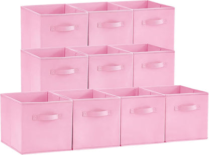Lifewit 10 Packs Storage Cubes, 11 Inch Cube Storage Bins, Foldable Decorative Fabric Storage Baskets for Organizing Home Organizers with Handles for Shelves, Closet, Pink