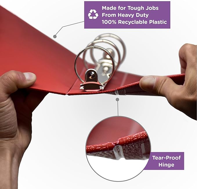 Carstens 3-Inch Heavy Duty Emergency Plans Round Ring Binder – Side Opening, Brick Red, Case of 14, Durable Plastic, No Pockets, Holds 400 Sheets, Made in USA (1730-3RCS)