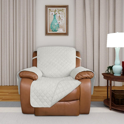 PureFit Reversible Quilted Sofa Cover, Water Resistant Slipcover Furniture Protector, Washable Couch Cover with Non Slip and Elastic Straps for Kids, Dogs, Pets (Oversized Recliner, Ivory/Ivory)