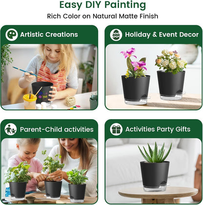 6 inch Self Watering Pots for Indoor Outdoor Plants, 3 Pack Flower Plant Pots with Drainage Holes and Clear Reservoirs, Visible Water Level, Plastic Planters with Wicking Rope, Black