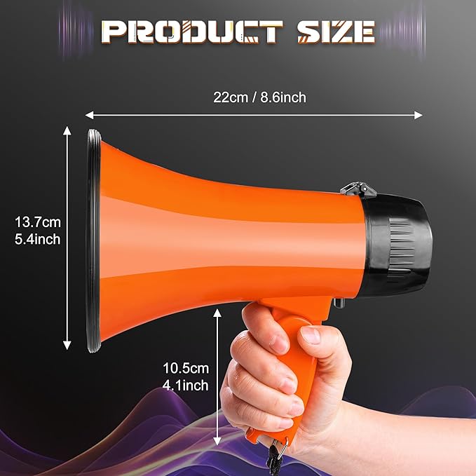MyMealivos Portable Megaphone Bullhorn 20 Watt Power Megaphone Speaker Voice and Siren/Alarm Modes with Volume Control and Strap (Orange)