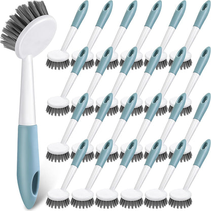 Patelai 24 Pack Kitchen Scrub Dish Brush with Long Handle Dish Scrubber with Stiff Bristles Scrub Brushes for Kitchen Dishes Washing Tools, Pots, Pans and Sink Cleaning (Celadon)