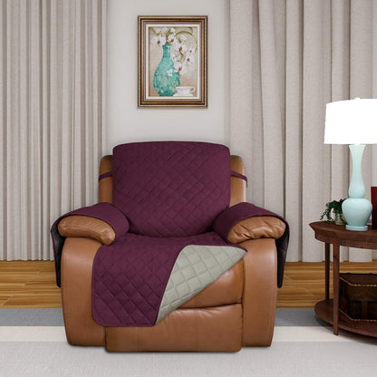 PureFit Reversible Quilted Sofa Cover, Water Resistant Slipcover Furniture Protector, Washable Couch Cover with Non Slip and Elastic Straps for Kids, Dogs, Pets (Oversized Recliner, Wine/Beige)