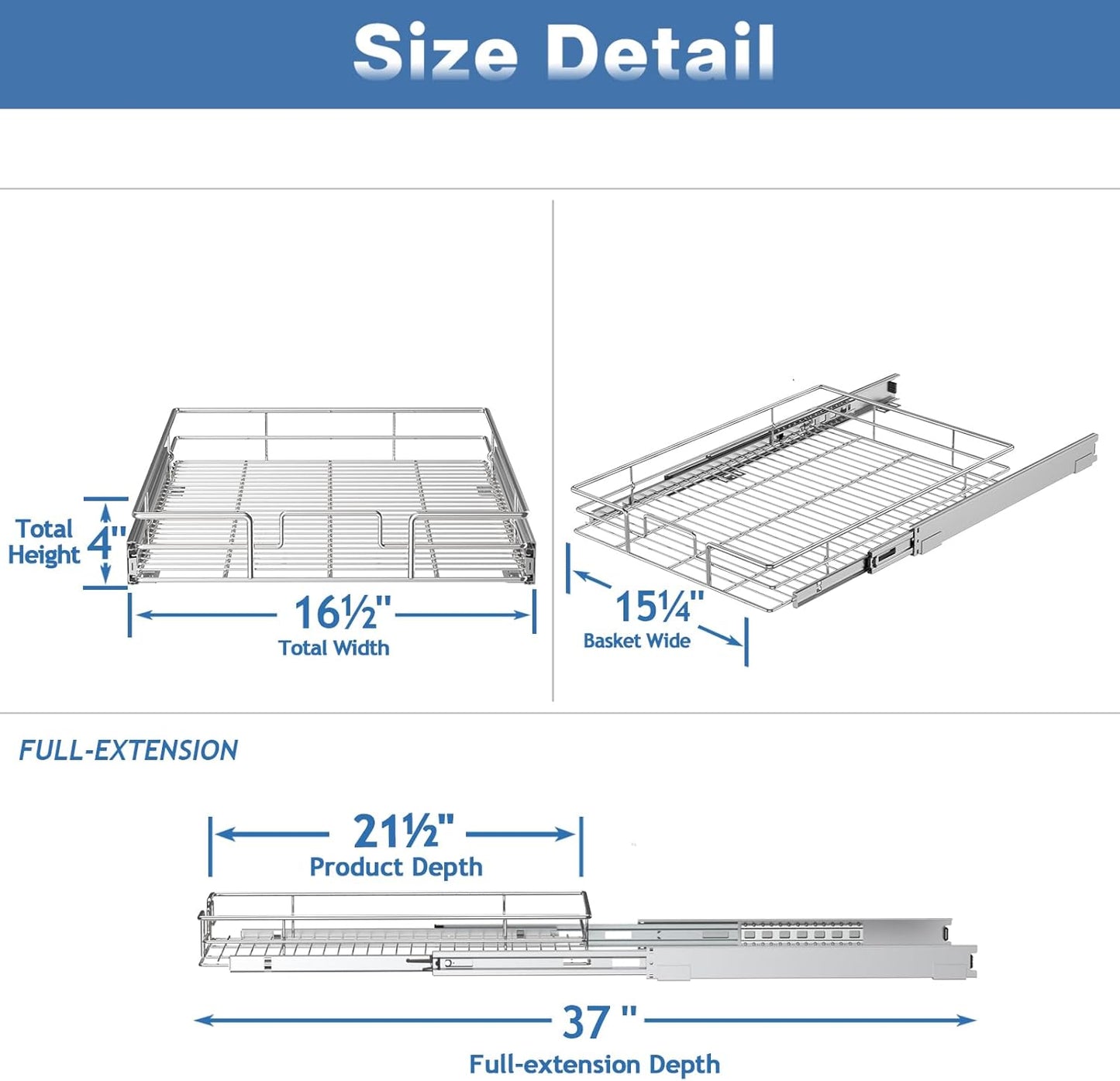 Pull Out Cabinet Organizer 16½" W x 21½" D, Heavy Duty Cabinet Pull Out Shelves, Slide Out Drawers Organization for Kitchen Cabinets Bathroom
