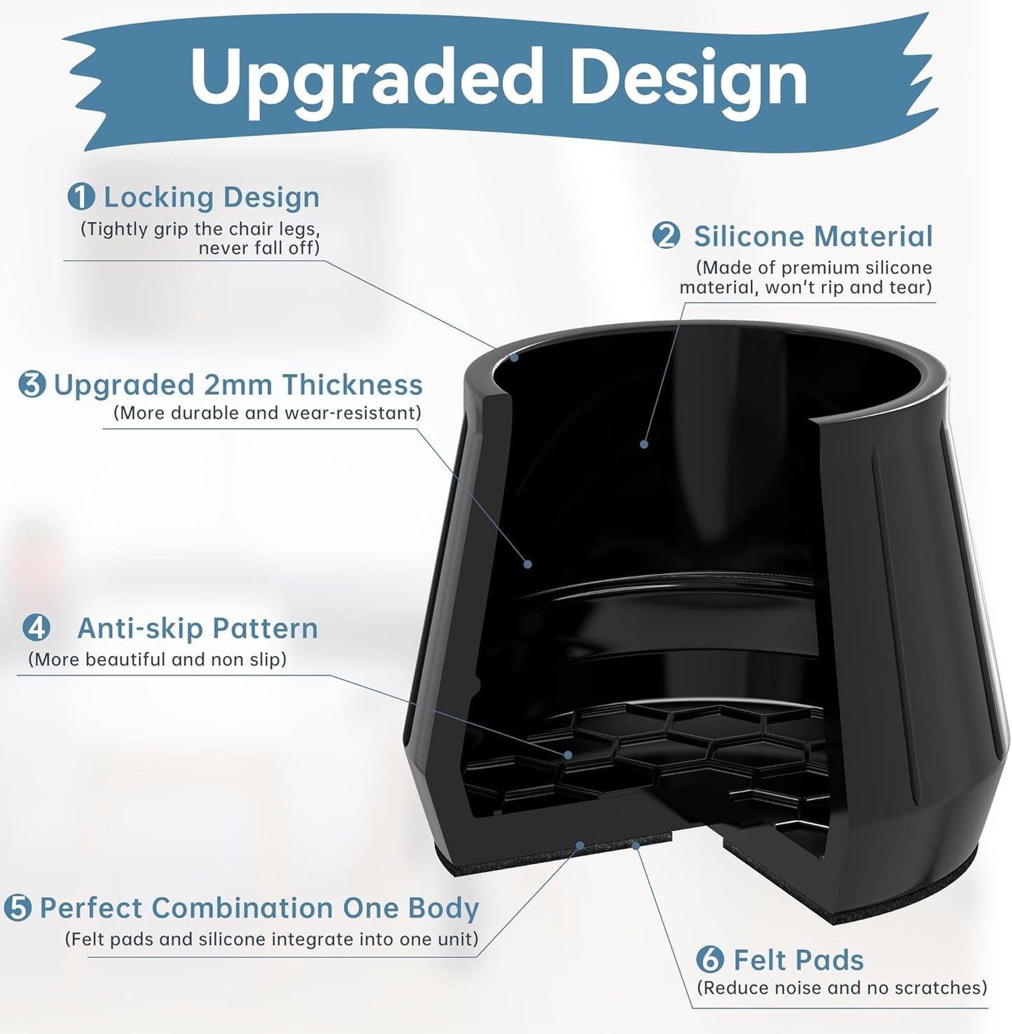 24PCS Silicone Chair Leg Floor Protectors for Hardwood Floors, Thicken Rubber Chair Leg Cap Covers, Non Slip Furniture Leg Pads to Protect Wood Tile Floors from Scratches and Reduce Noise