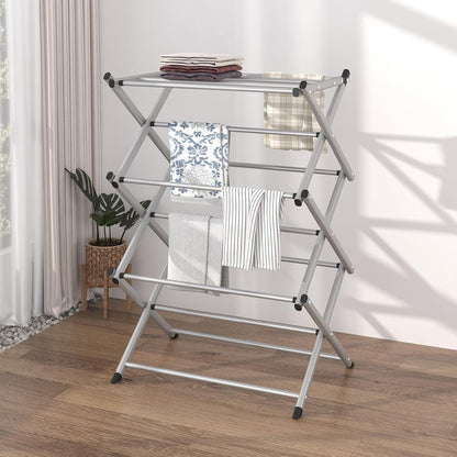 Household Indoor Folding Clothes Drying Rack, Dry Laundry and Hang Clothes,Towel Rack (Silver Gray) for Storage