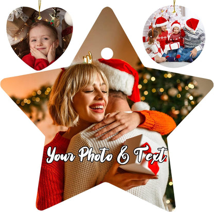 Personalized Christmas Ornaments 2025 w/Picture,Double-Sided Ceramics Custom Christmas Ornament - Upload Any Photo,Optional Text - Picture Ornaments,Customized Xmas Ornament,Star