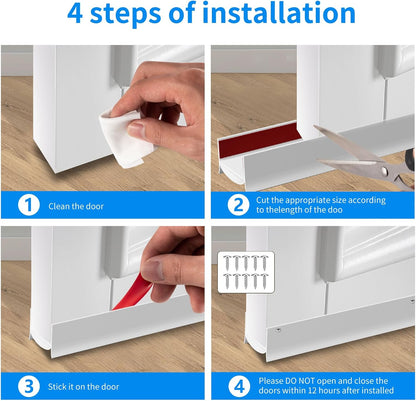 Door Draft Stopper, Strong Adhesive Door Sweep for Exterior and Interior Doors, 39” Length Cuttable Under Door Seal. (White, 2 Pack)