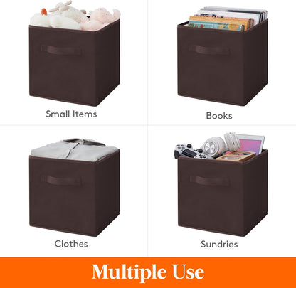 Lifewit 12 Packs Storage Cubes, 11 Inch Cube Storage Bins, Foldable Decorative Fabric Storage Baskets for Organizing Home Organizers with Handles for Shelves, Closet, Brown