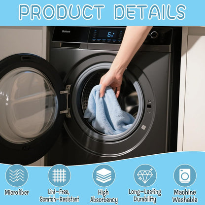 6 Pack Extra Large Microfiber Cleaning Cloths 20"x30", Lint-Free Reusable Towels for Home, Glass, Windows, Office, Kitchen, Bathroom – Mixed Blue