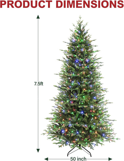 Hykolity 7.5 ft Prelit Christmas Tree, 2933 PE&PVC Realistic Branch Tips, Frasier Grande Christmas Tree with 450 Color Changing Twinkly LED Lights, Metal Stand and Hinged Branches, 10 Colors