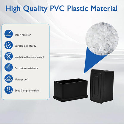 4 Pcs 1" x 2" Rectangular Rubber Chair Leg Caps, PVC Table Leg Covers, Flexible & Anti-Slip Furniture Leg End Caps, Chair Leg Floor Protectors for Bar Stool Leg Patio Indoor, Black