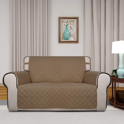 PureFit Reversible Quilted Sofa Cover, Water Resistant Medium Slipcover Furniture Protector, Washable Couch Cover with Non Slip Foam and Elastic Straps for Kids, Dogs, Pets (Loveseat, Camel/Ivory)