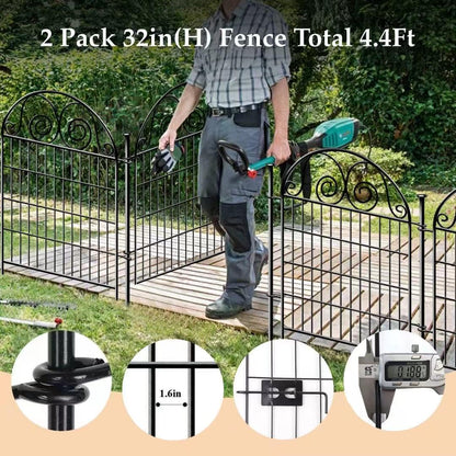 Tall Garden Animal Barrier Fencing with Gate, 32 Inch(H) 2 Panels Total Length 4.4 Ft Outdoor Dog Fence, Decorative Fence for Garden │Patented
