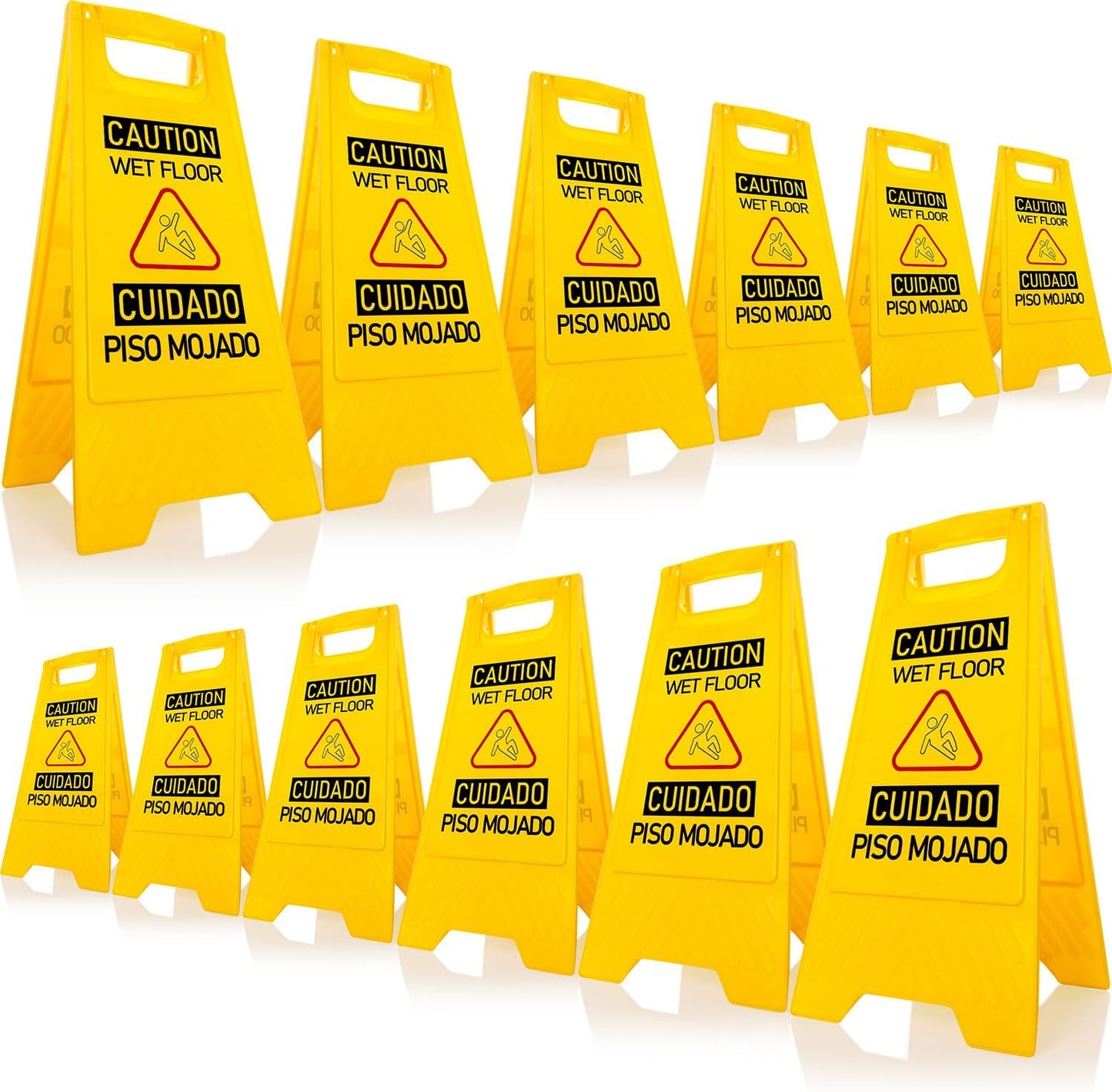 12-Pack Bilingual Caution Wet Floor Signs, A-Frame Double-Sided Warning Signs for Indoor & Outdoor Commercial Use, Foldable & Sturdy for Kitchen, Pool, Hotel and Workplace Safety