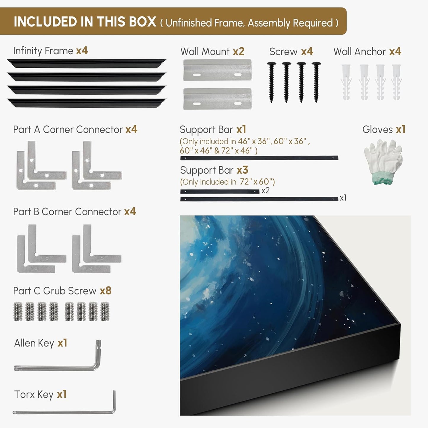 SIGNWIN 36"x60" Extra Large Framed Wall Art Spiral Galaxy Vivid Blue and Yellow Cosmic Space Illustration for Home Living Room Bedroom Decor (Frame Assembly Required)