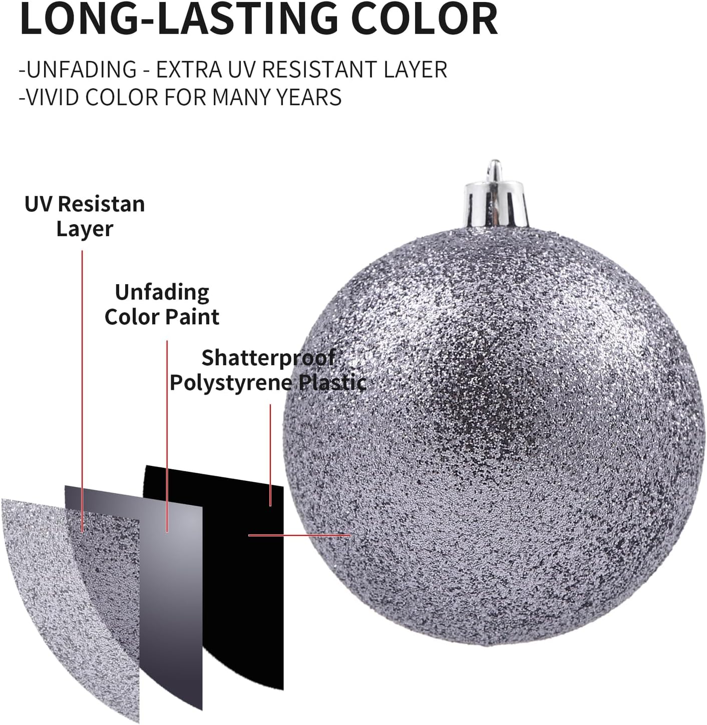 LANGXUN 36pcs Gery Christmas Tree Decorations Balls, Bolas De Navidad, 2025 Christmas Decor, Indoor Outdoor Shatterproof Christmas Ornaments, Xmars Party Wedding Suppiles