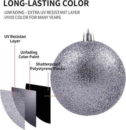 LANGXUN 36pcs Gery Christmas Tree Decorations Balls, Bolas De Navidad, 2025 Christmas Decor, Indoor Outdoor Shatterproof Christmas Ornaments, Xmars Party Wedding Suppiles