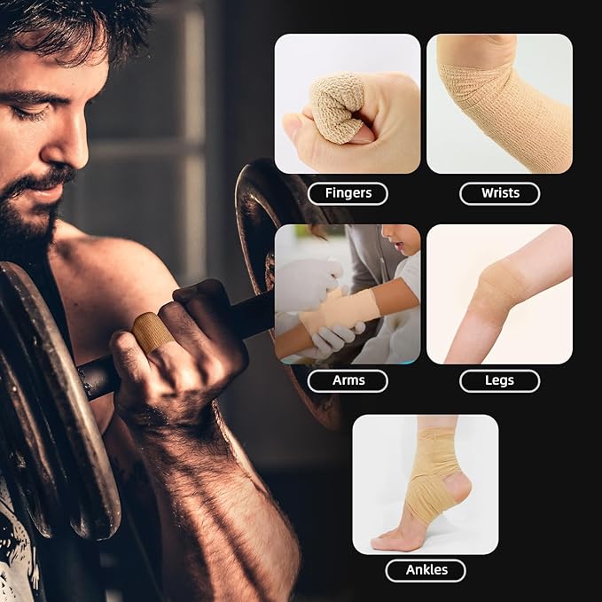 OK TAPE Self Adherent Cohesive Bandages Wrap 24Packs, Non-Woven Self Adhesive Athletic Sports wrap Tape, Vet Wrap Bandages Tape, for Thumb Finger Wrist Ankle (Beige)