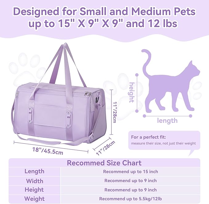 Petsfit 18 X 11 X 11 Airline Approved & Cat Car Carrier with Patent Safety Buckles, Escape-Proof Zippers & Mesh Side, Keeps Pets Secure in Cars, Comfy on Trips & Easy to Carry — Gift for Pet Lovers