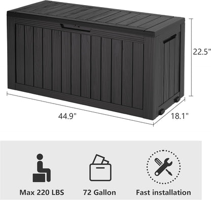72 Gallon Deck Box Lockable Resin Outdoor Storage Box waterproof Outdoor Container for Patio Furniture Cushions, Pillow