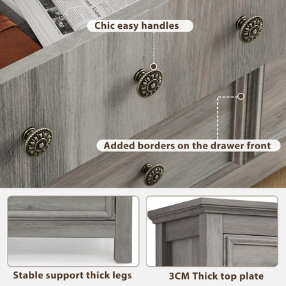 LGHM Large 9 Drawers Dresser, Long Dressers for Bedroom, Chests of Drawers TV Stands, Sturdy and Stable Storage Organizer - Thick Support Legs Design, 6" Deep Drawer for Living Room, Hallway, Gray