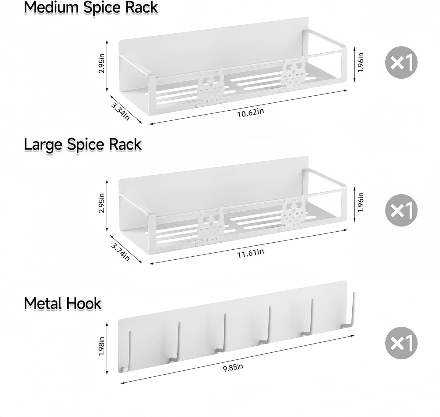 Magnetic Spice Rack,Magnetic Shelf for Fridge,Spice Organizer,Fridge Organizer,Kitchen Storage Organization with Magnetic Hooks,Owl Home Decor(White)