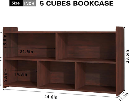 Book Shelf, 5 Cubes Storage Organizer, Open Shelf Wooden Bookcase, Freestanding Cherry Bookshelf Cube Shelf for Bedroom, Living Room, Home Office