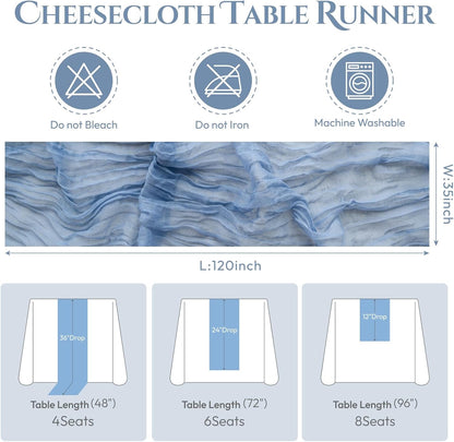 Sioloc 5 Pack Dusty Blue Cheesecloth Table Runner Fall Autumn Decor for Home 10ft Table Cloth for Tea Wedding Birthday Party Baby Bridal Shower Halloween Thanksgiving