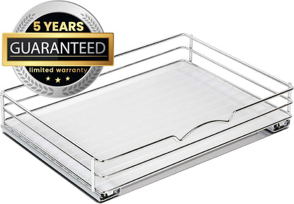 Pull Out Cabinet Organizer for Spices, Cans - Heavy Duty with Lifetime Limited Warranty- Pull Out Spice Rack- Cabinet Pull Out Shelf for Cans,Dishes, Etc, 14-3/8"Wx 10-1/2"D x 2-3/4” H, Chrome