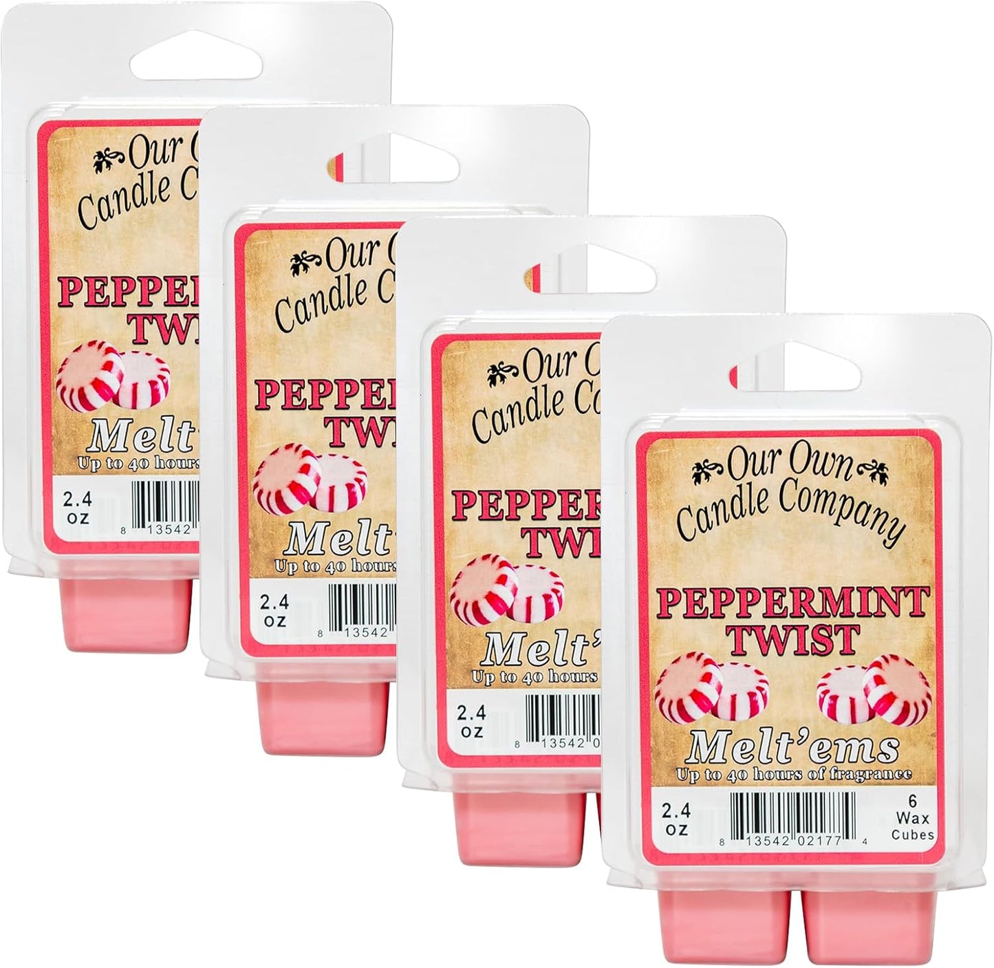 Our Own Candle Company Premium Wax Melt, Peppermint Twist Scent, Handmade in The USA, 24 Cubes (4 Pack, 9.6oz Total)