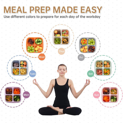 7 Pack Bento Lunch Box ，4 Compartment Snack Containers，Divided Meal Prep Lunch Containers, Kids/Toddle/Adults,Food Storage for School, Work and Travel