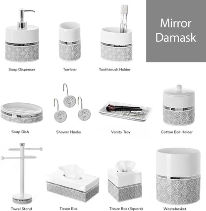 Creative Scents Mirror Damask Bathroom Cup - Electric Toothbrush and Toothpaste Holder for Bathroom, Gray & White Tooth Brush Holder Tumbler Cup for Toothbrushes, Toothpaste, Makeup Brushes or Rinsing