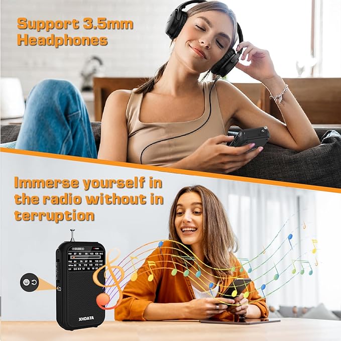 XHDATA D220 Portable Radio AM FM SW Shortwave Receiver Pocket Radios, 2 AA Battery Operated Transistor Radio with Excellent Reception for Gift, Family, Elder (Black)