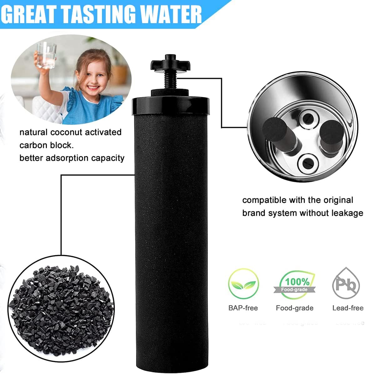 Water Filter Replacement Compatible with Big Berkey® Gravity Filter System Parts and Accessories, NSF/ANSI 42&372 Certified (4 Pack) BB9-2® Black Water Filters Cartridges