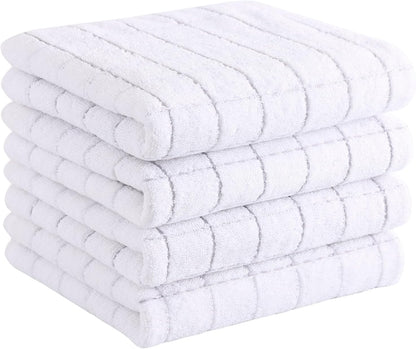 Homaxy 100% Cotton Terry Kitchen Towels(White, 13 x 28 inches), Checkered Designed, Soft and Super Absorbent Dish Towels, 4 Pack