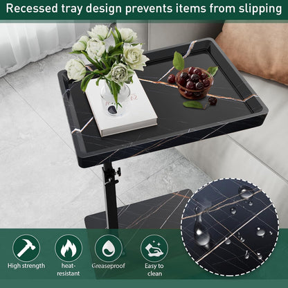 C Table End Table Adjustable Height, 360°Swivel TV Tray Table for Small Spaces, Couch Tables That Slide Under, C Shaped Side Tables Living Room and Bedroom for Sofa, Bed,Chair, Snack (Black)