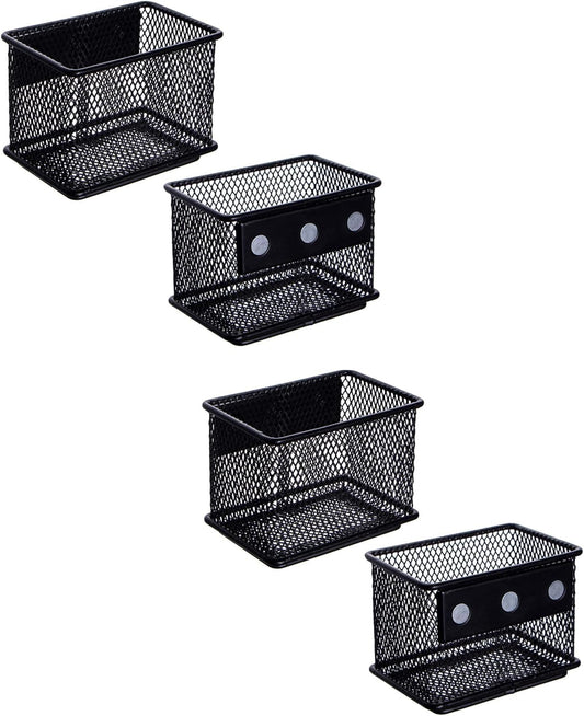 dedoot 4 Pack Magnetic Pen Holder, 3.45x2.3x2.6inch Magnetic Basket Locker Organizer Metal Mesh Pencil Memo Holder for Whiteboard, Fridge, Desk, Offices
