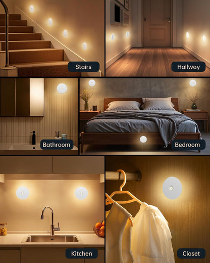 Yiliaw Motion Sensor Night Light, Rechargeable Stair Lights Indoor, Warm White with Wireless Magnetic Mount, Adjustable Brightness & 3 Color Temps for Hallway, Stairway, Bathroom, Closet (2 Pack)