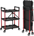 WORKPRO 3-Tier Collapsible Service Cart, 210 LBS Foldable Utility Service Cart with Wheels, Portable Tool Cart for Garage, Warehouse, Home, Restaurant, Office (No Assembly Required)